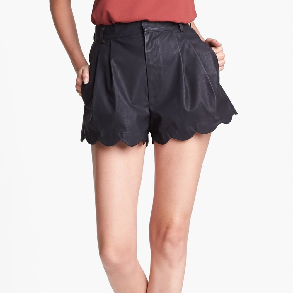 MINKPINK Scalloped Faux Leather Black Shorts